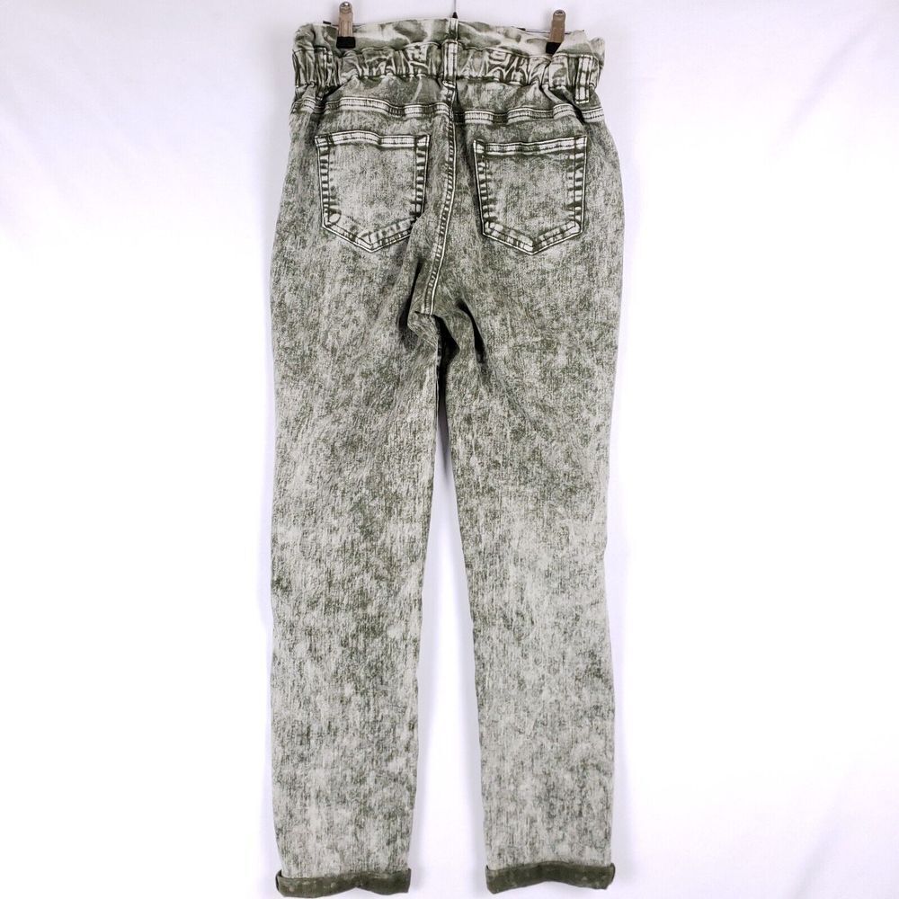 Almost‎ Famous Acid Wash Paperbag Waist Jeans Women M Green Tapered Grunge Y2K - Picture 7 of 10